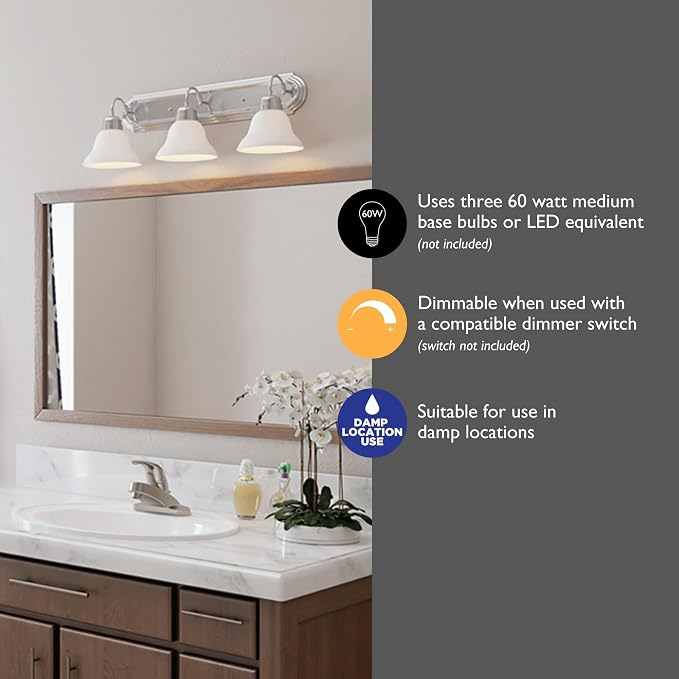 Design House Millbridge 3-Light Vanity Light, Satin Nickel Finish, Frosted - Image 5