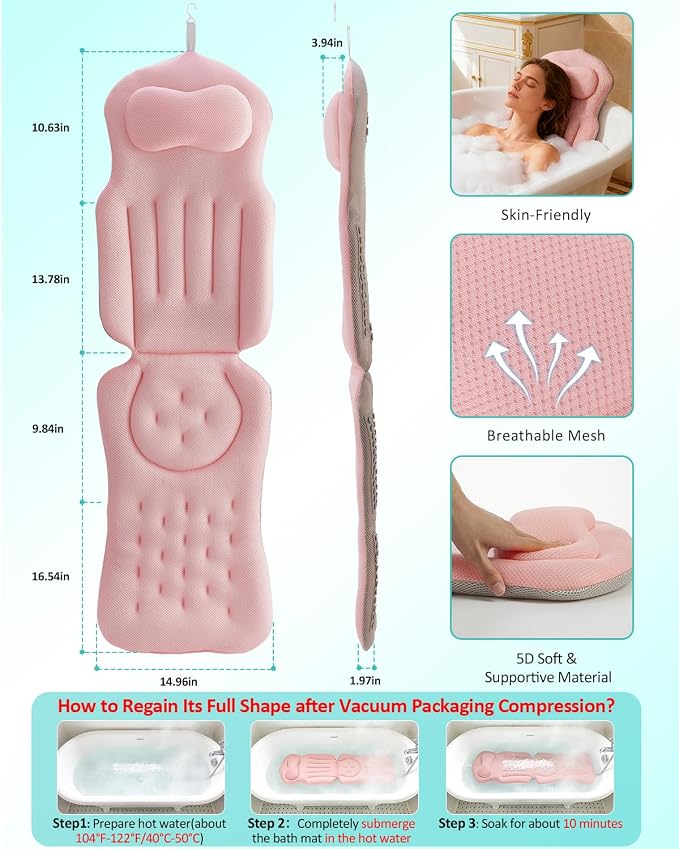 Full Body Bath Pillow for Bathtub, 5D Thick Tub Pillow for Bathtub - Image 2