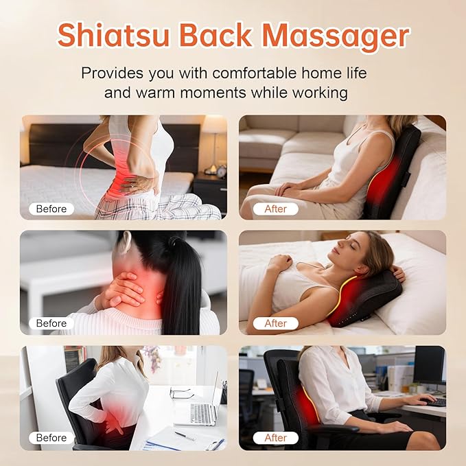 Back Massager with Heat for Pain Deep Tissue 3D Kneading Massage Pillow for - Image 4