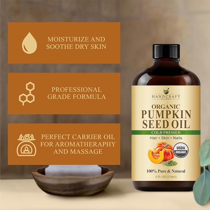 Handcraft Blends Cold-Pressed Organic Pumpkin Seed Oil in Glass Bottle - Image 4