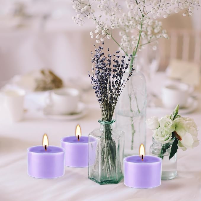 50 Pack Bulk Lavender Scented Tealight Candles in Clear Cup - Image 7
