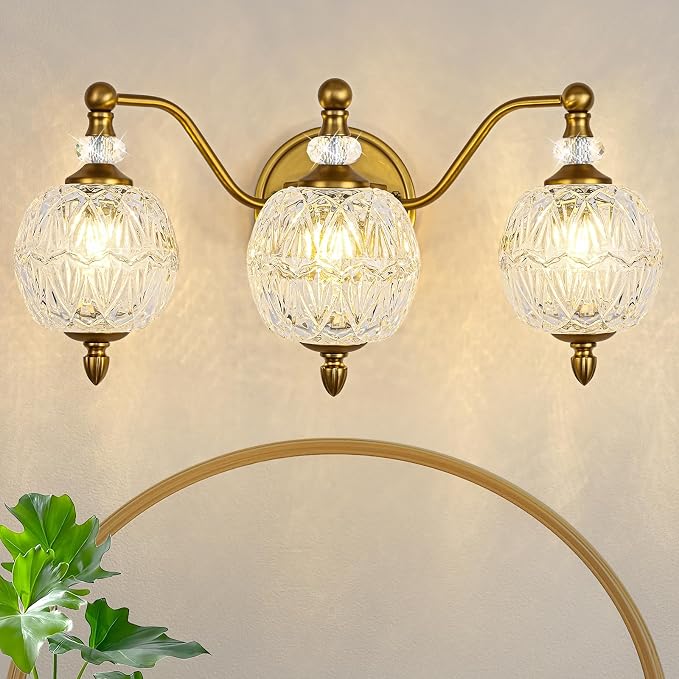 Vintage Bathroom Vanity Light, 3-Light Mid Century Matte Brass Finish Wall by Unknown