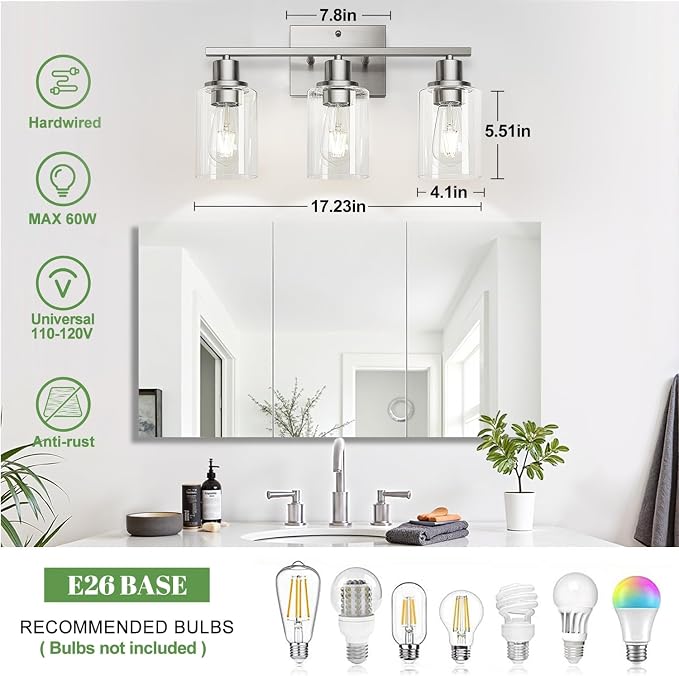 MOKATNG 3-Light Bathroom Light Fixtures, Vanity Light - Image 5