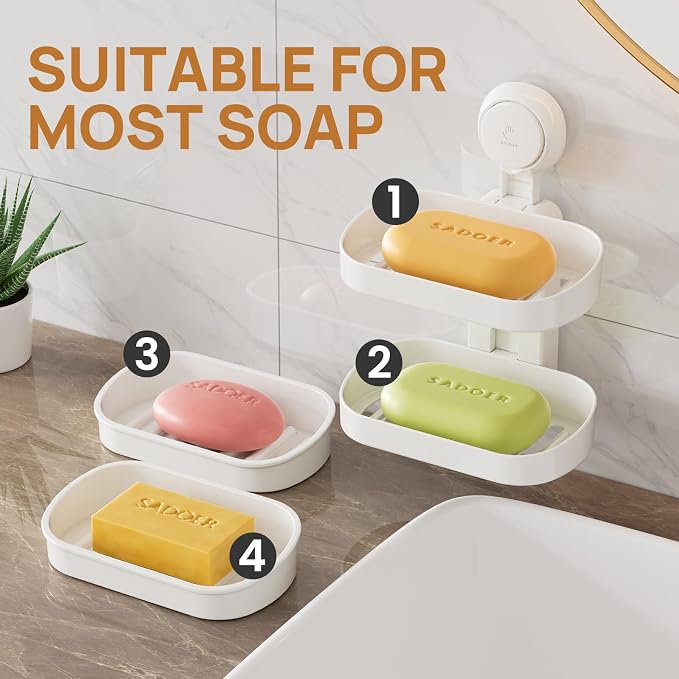 LEVERLOC Soap Dish Holder for Shower, Double Layer Suction Cup Wall Mounte Self - Image 9