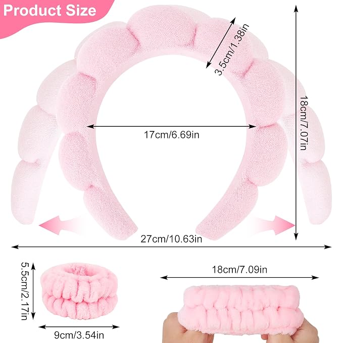 6Pcs Spa Headband and Wristband set, Terry Cloth Skincare Makeup Headbands - Image 2