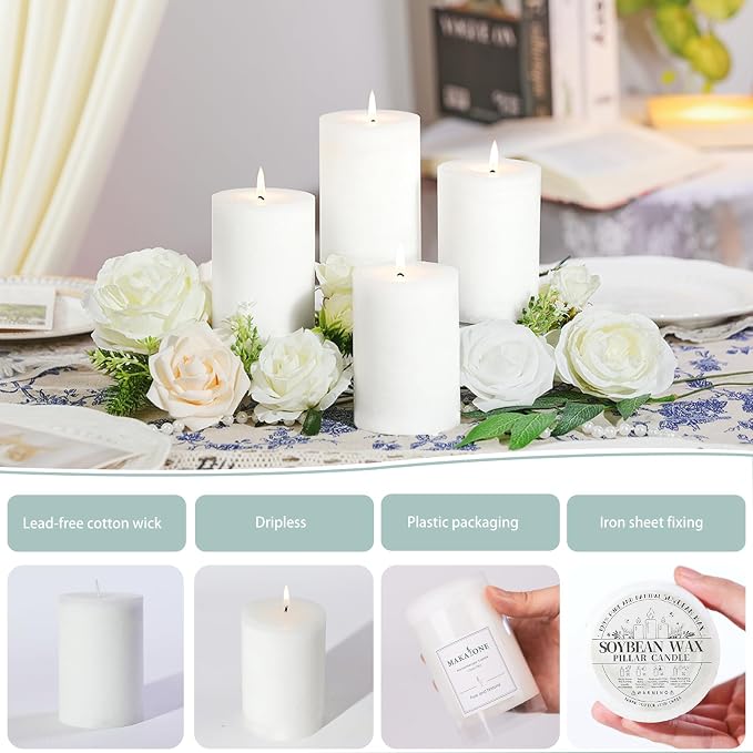 4 Pcs White Orange Vanilla Scented Pillar Candles, 60H Long-Lasting Burn - Image 6