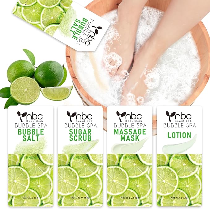 Pedicure Kit Foot Soak Set: Bubble Salt, Sugar Scrub, Massage Mask, Massage by nbcBeautiLab
