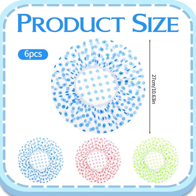 6PCS Shower Caps, Waterproof Reusable Plastic Shower Caps Elastic Band Flower - Image 2