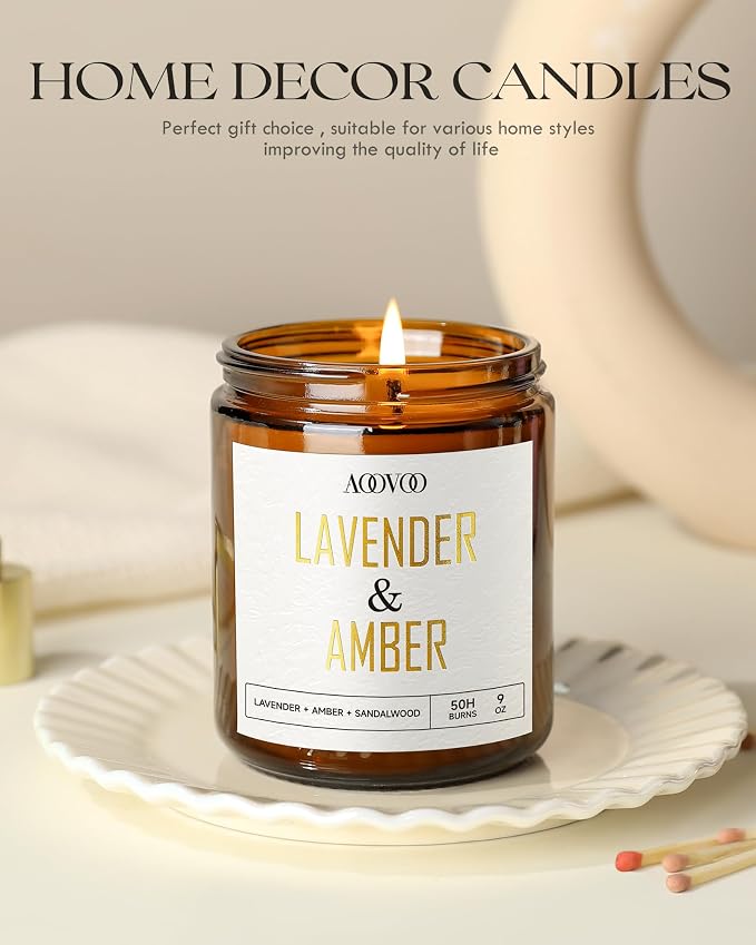 AOOVOO Lavender Amber Candles - 9 oz Scented Candles - Image 6