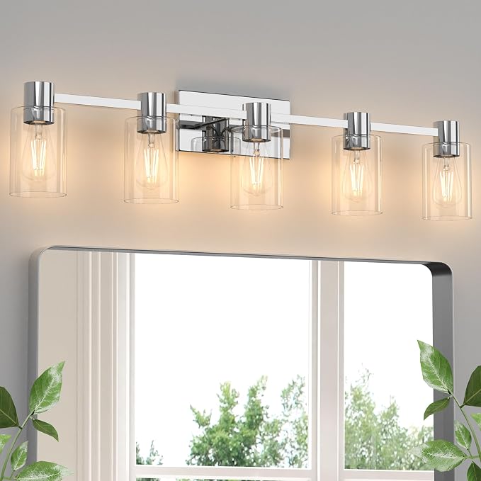 5-Light Modern Vanity Light Fixtures Over Mirror, Chrome Bathroom Light Fixtures by Esfos