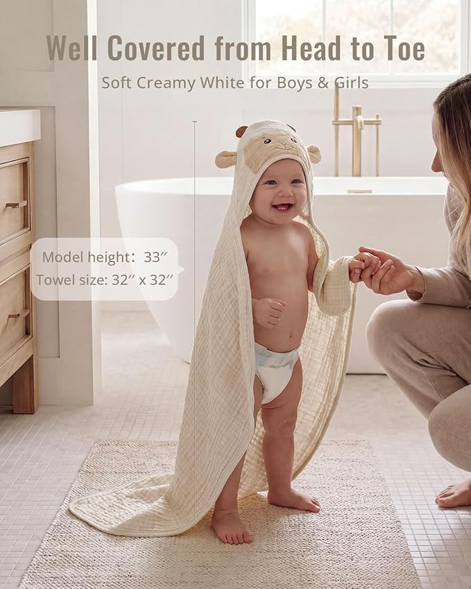 Blissful Diary Muslin Baby Hooded Towel 2 Pack, Soft & Absorbent Bath Towel - Image 5