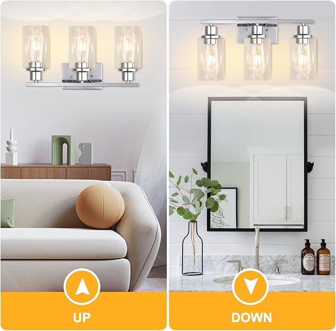 3 Light Vanity Light Fixtures, Polished Chrome Bathroom Wall Sconces, Modern - Image 2