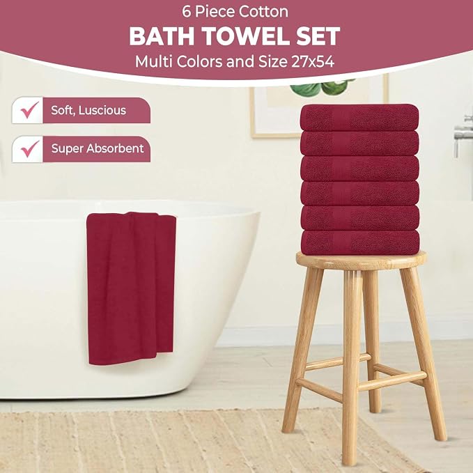KAHAF COLLECTION 6 Pack Bath Towels Set 100% Ring Spun Cotton, Lightweight - Image 3