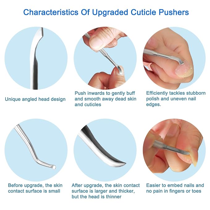 Premium Stainless Steel Manicure Tools 2-Piece Set, Upgraded Cuticle Pusher & - Image 2