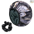 Black Marble Print Satin Shower Cap, Three-Layer Terry Cloth Lined, by Yonchic