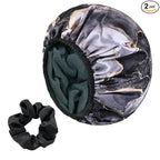 Black Marble Print Satin Shower Cap, Three-Layer Terry Cloth Lined, by Yonchic