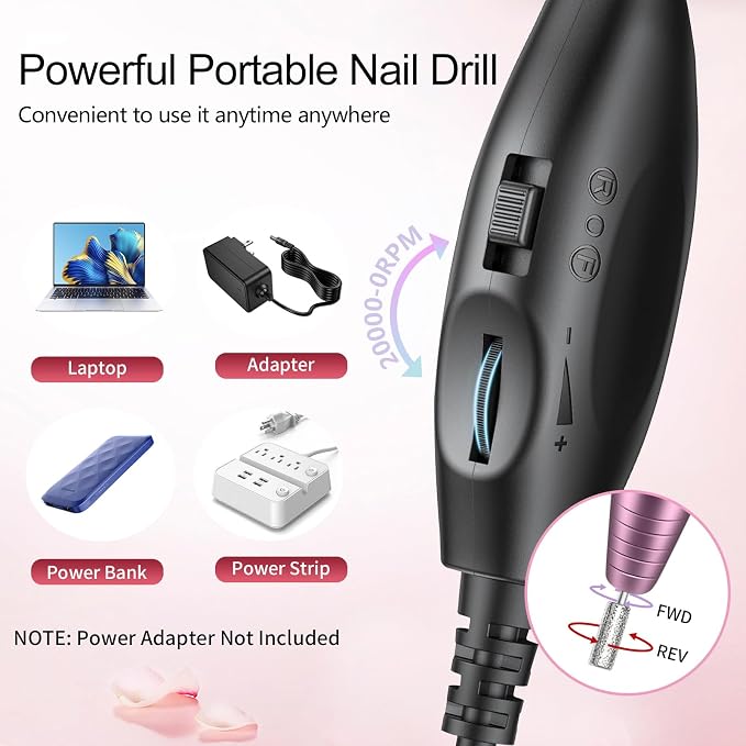 Melodly Electric Nail Drill, Professional Acrylic Nail Drills Machine - Image 5
