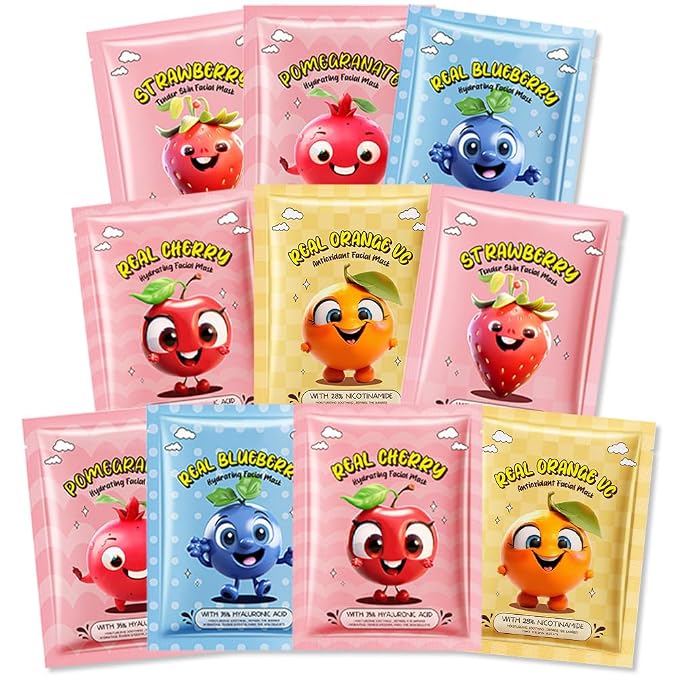 Kaely 10 Pack Fruit Face Masks for Kids, Kids Face Mask Spa Day Kit Supplies by KaelyCosmetics