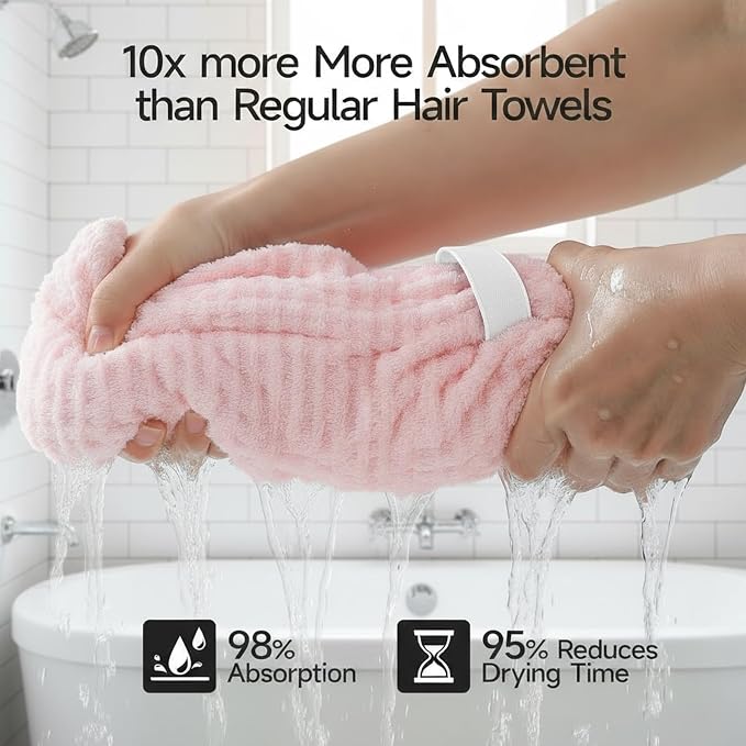 2-Pack Women's Microfiber Hair Towel Wrap: 50% Faster Drying, Ultra - Image 2