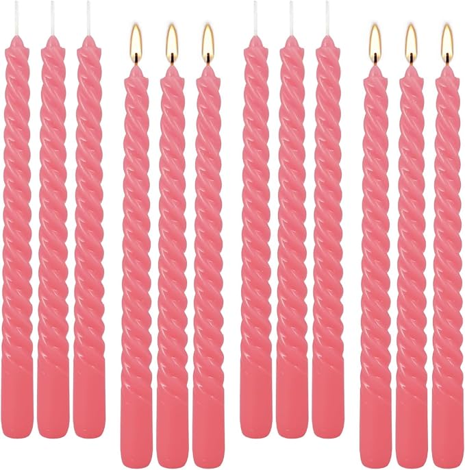 WPONSZU 10 Inch Pink Spiral Taper Candle Set of 12 Pack Unscented Dripless - Image 7