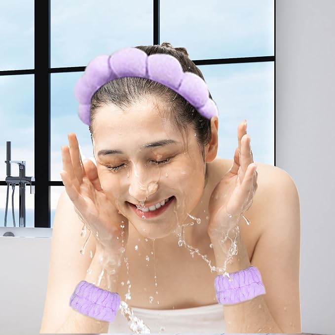 Beleki Spa Headband for Washing and Wristband Set Sponge Headband Women Face - Image 3