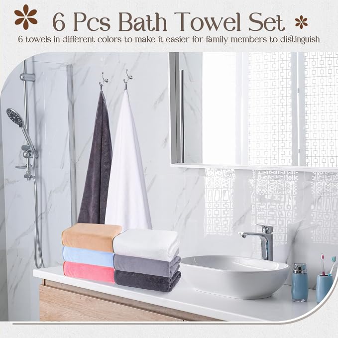 VitalCozy Set of 6 Large Bath Towels - Image 3