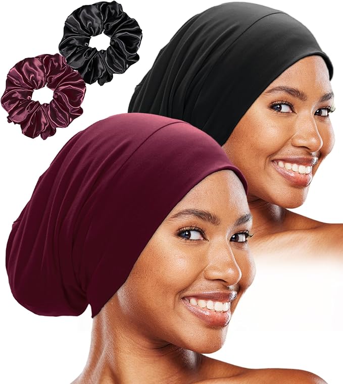 Sleep Cap Bonnet for Sleeping Black Women, Adjustable Cooling Ice Silk Lined by vidsel