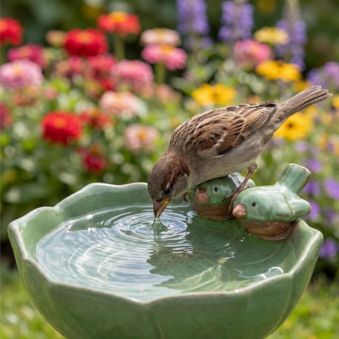 2 Pack Ceramic Bird Bath for Outdoors, 5.5" Ground Birds Bath Bowl for Outside - Image 6