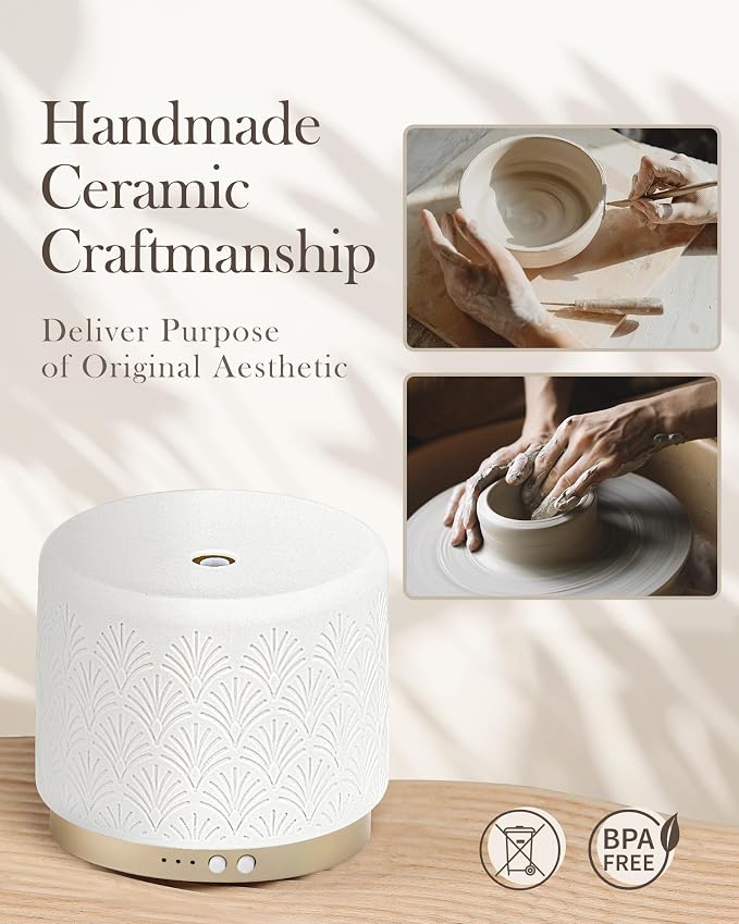 Ceramic Essential Oil Diffuser, 280ml 2.4MHz Ultrasonic Cool Mist Aromatherapy - Image 5