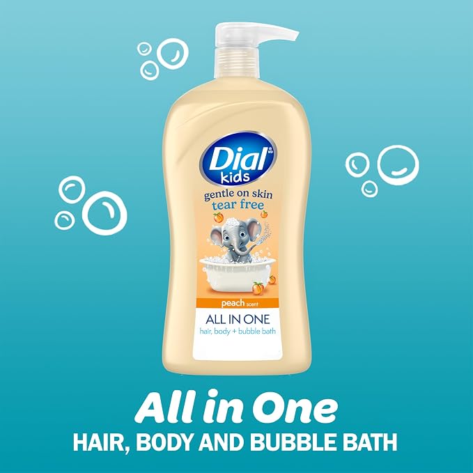 Dial Kids All-in-1 Body + Hair + Bubble Bath, Peach Scent, 32 Fl Oz, - Image 2