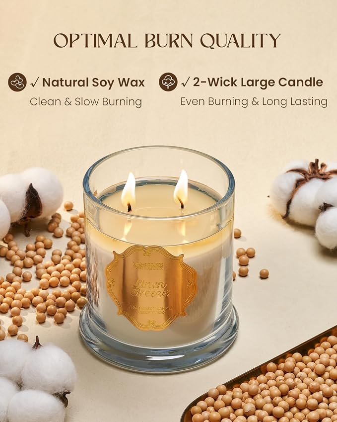 M&SENSE Linen Candles for Home Scented, Organic Soy Candles Non Toxic, 12.7oz - Image 4