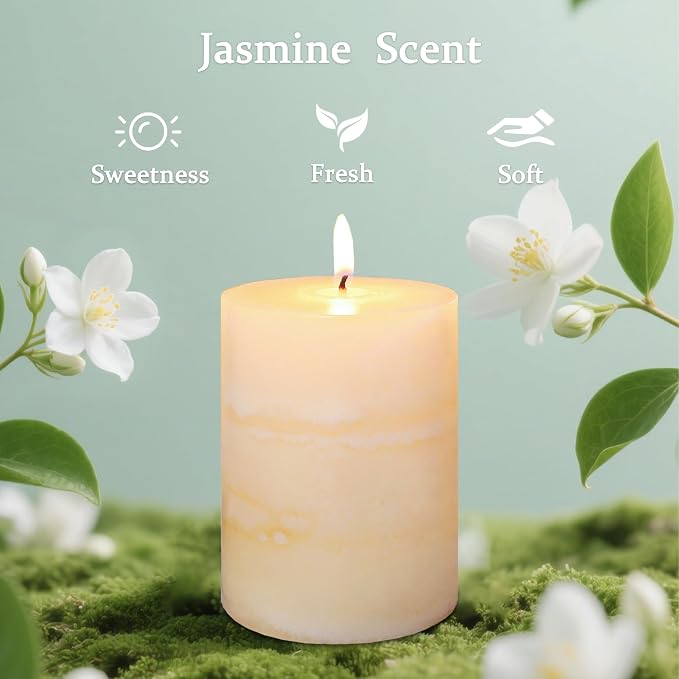 3x4 Inches Jasmine Scented Pillar Candles Ivory White Hand-Poured Candle Long - Image 2