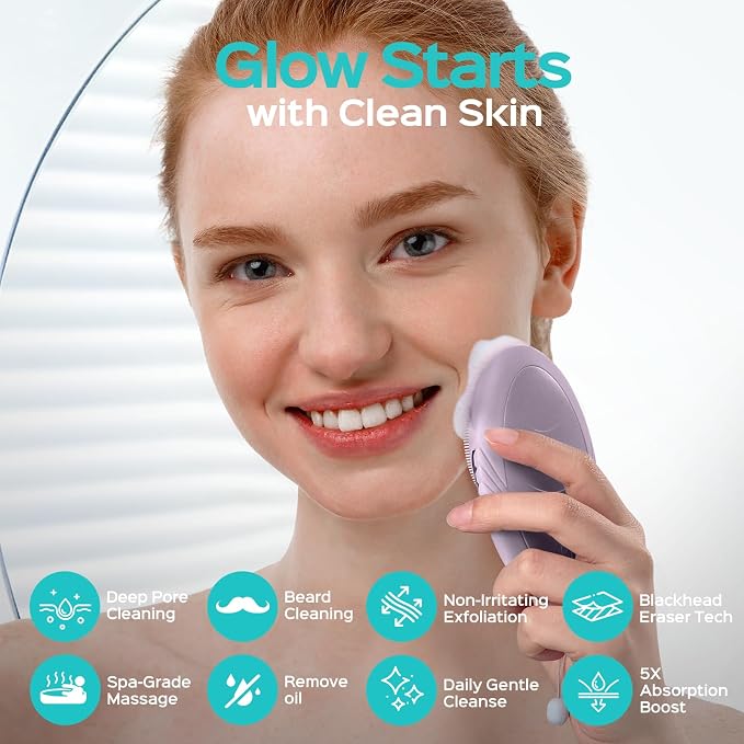 COSLUS Facial Cleansing Brush Face Scrubber : Portable Silicone Waterproof - Image 3