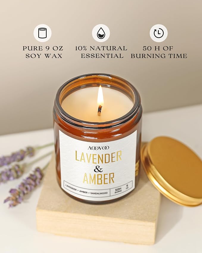 AOOVOO Lavender Amber Candles - 9 oz Scented Candles - Image 3