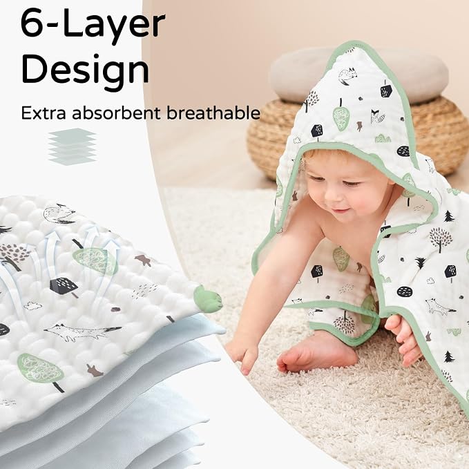 Yoofoss Hooded Baby Towels for Newborn 2 Pack 100% Muslin Organic Cotton Baby - Image 4