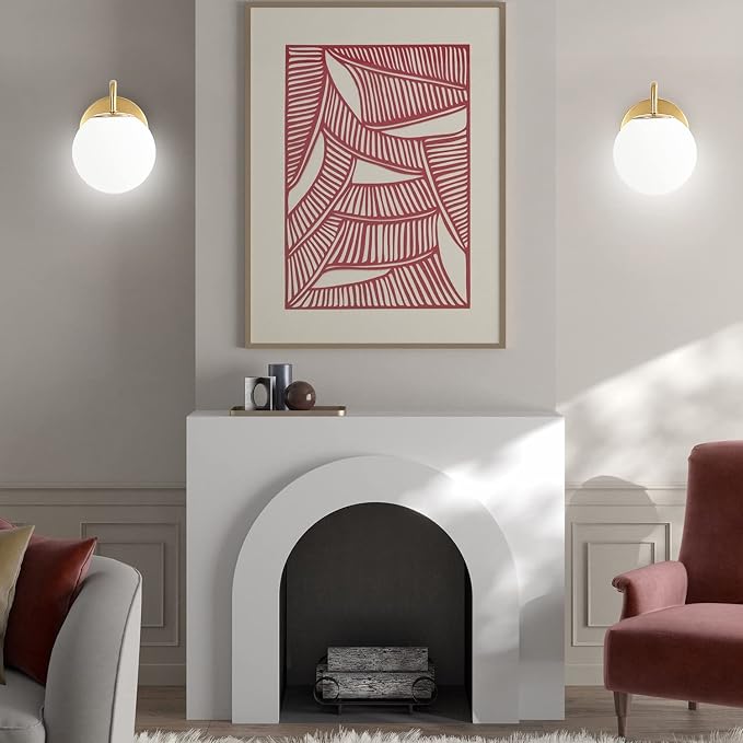 Modern Bedroom Wall Sconce Brushed Brass Indoor Wall Light Fixture Milk White - Image 3