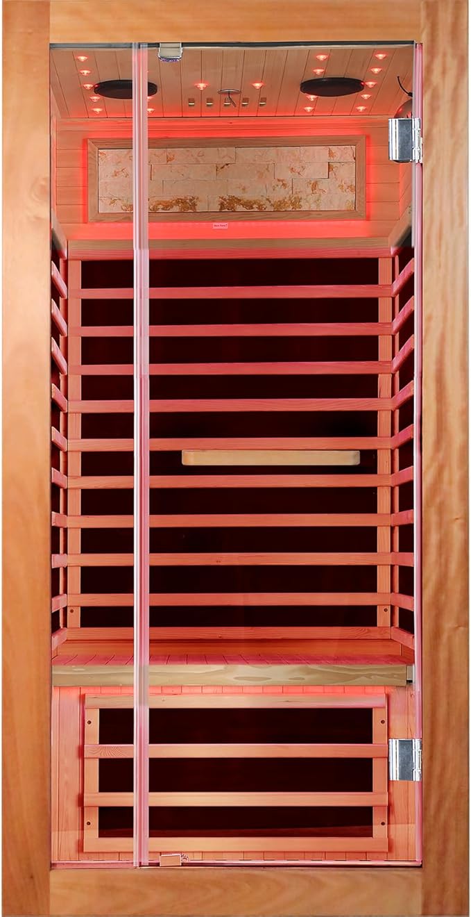 OUTEXER Sauna One Person Far Infrared Saunas Room African Mahogany Wood 1350W by OUTEXER