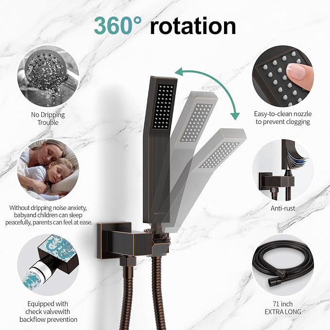SR SUN RISE Oil Rubbed Bronze Shower System 12 Inches Brass Bathroom Luxury - Image 4
