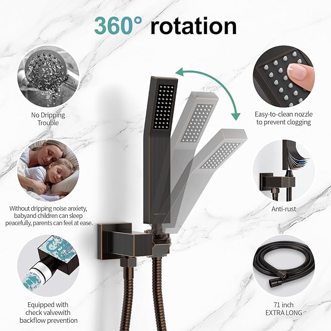 SR SUN RISE ORB Square Rainfall Shower Head and Handle Set, Wall Mounted Shower - Image 4