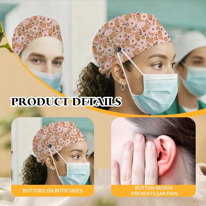 Adjustable Scrub Cap with Buttons & Sweatband, Working Hat with Elastic Tie Back - Image 6