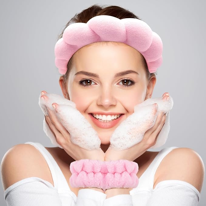 Zkptops Spa Headband for Washing Face Wristband Set Sponge Makeup Skincare - Image 2