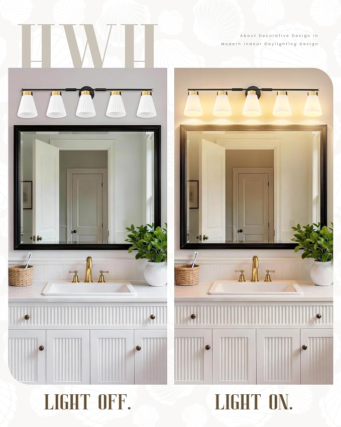 Bathroom Wall Sconces, HWH 5-Light Wall Mount Lighting Fixtures - Image 6