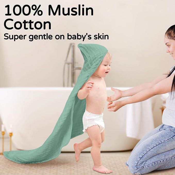 Yoofoss Hooded Baby Towels for Newborn 2 Pack 100% Muslin Organic Cotton Baby - Image 2