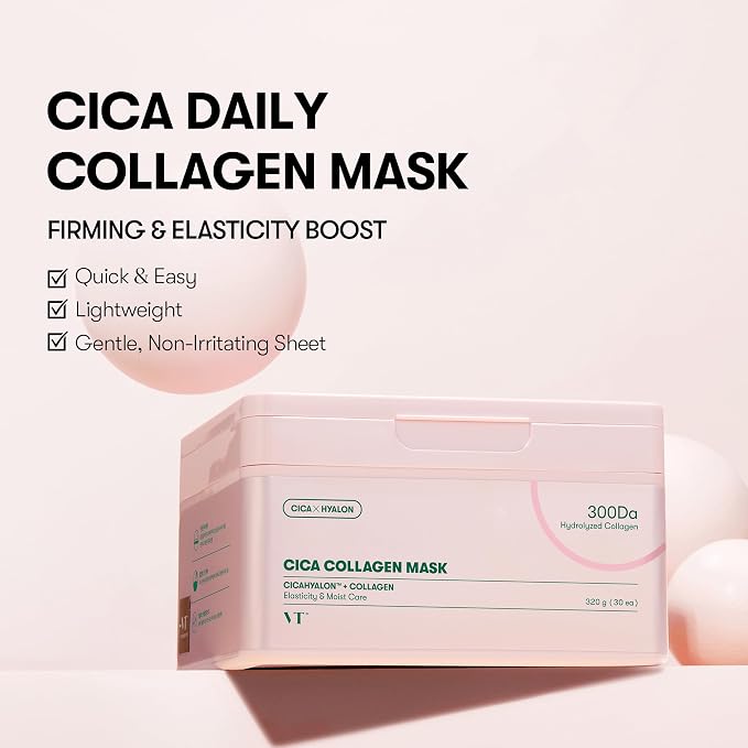 VT COSMETICS CICA Pink Daily Mask 30 Sheets, 300Da Low Molecular Collagen - Image 2