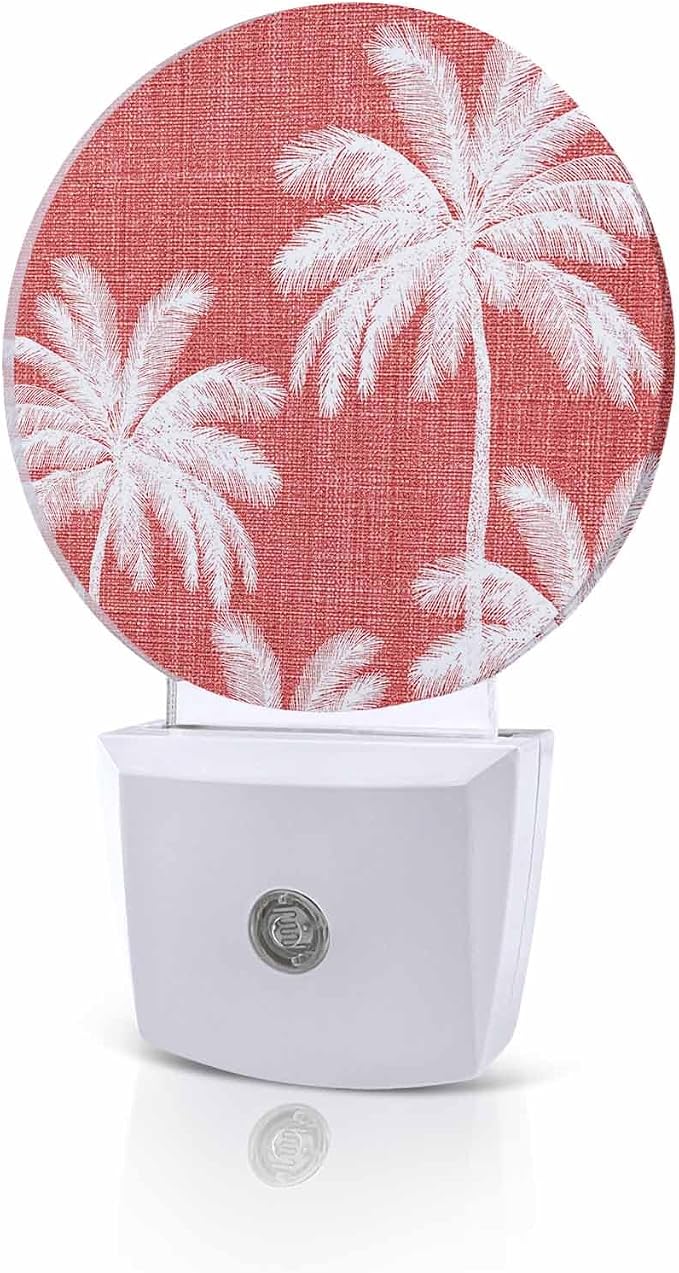 Night Lights Auto Sensor Tropical Palm Trees Night Light Coral Linen Coastal by Home+L6