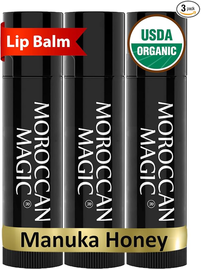 Moroccan Magic Organic Manuka Honey Lip Balm 3 Pack | Ultra-Hydrating Argan & by MoroccanMagic