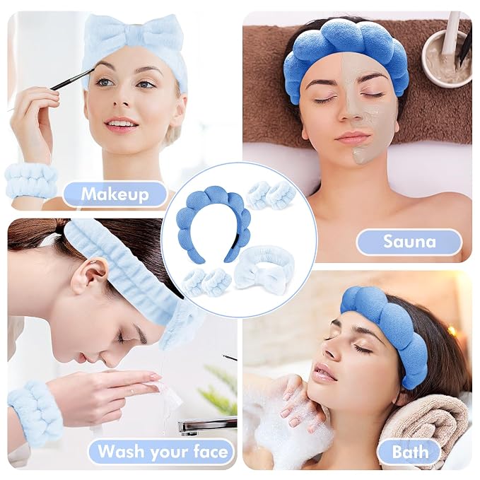 Zkptops 6Pcs Spa Headband for Washing Face Wristbands Set Women Bubble Makeup - Image 6