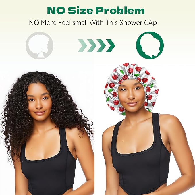 2 PCS Shower Cap Waterproof Double Layer Elastic Adjustable Reusable Hair Bath - Image 5