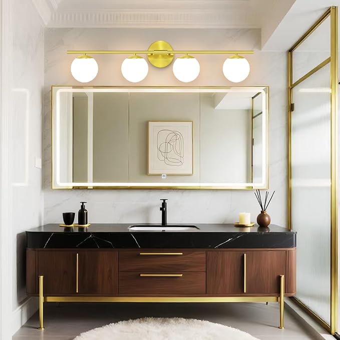 New Bathroom Vanity Light Fixtures Brushed Bronze Milk White Globe Glass Shade - Image 7