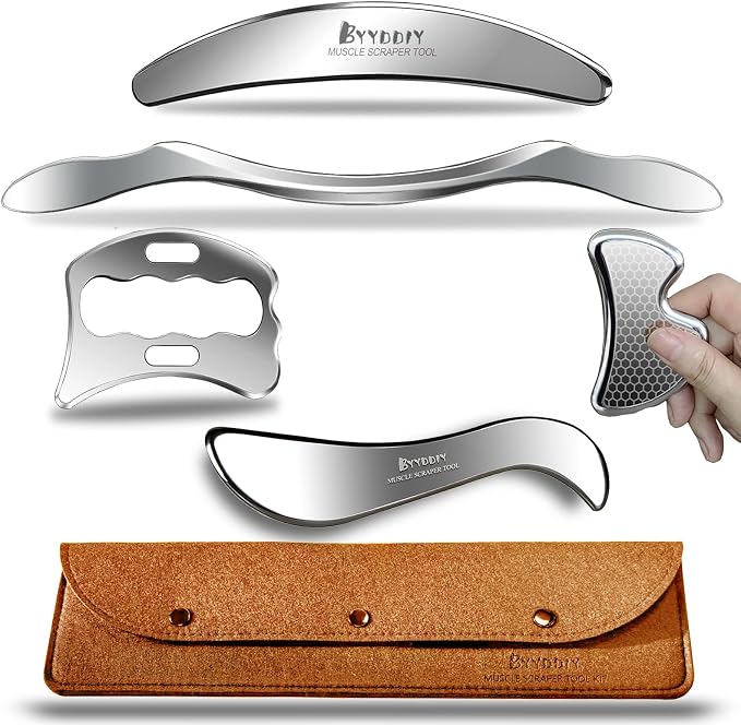 BYYDDIY 5 in 1 Stainless Steel Gua Sha Muscle Scraper Tools Kit, Scraping by BYYDDIYMuscleScraperTools